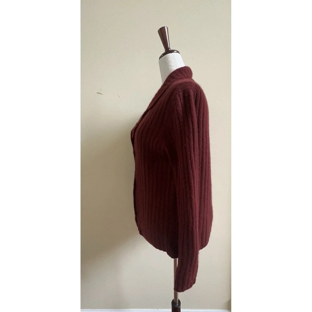 Vintage NEIMAN MARCUS Quiet Luxury 100% Cashmere Cardigan Ribbed Burgundy 8